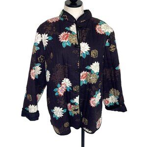 Peppermill Womens Jacket Size Large Vintage Quilted Floral Pure Cotton Buttons